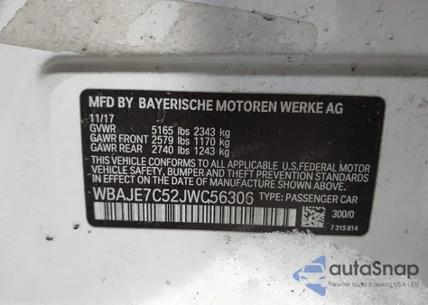 2018 BMW 540I xDrive из США, поврежденный, VIN WBAJE7C52JWC56306